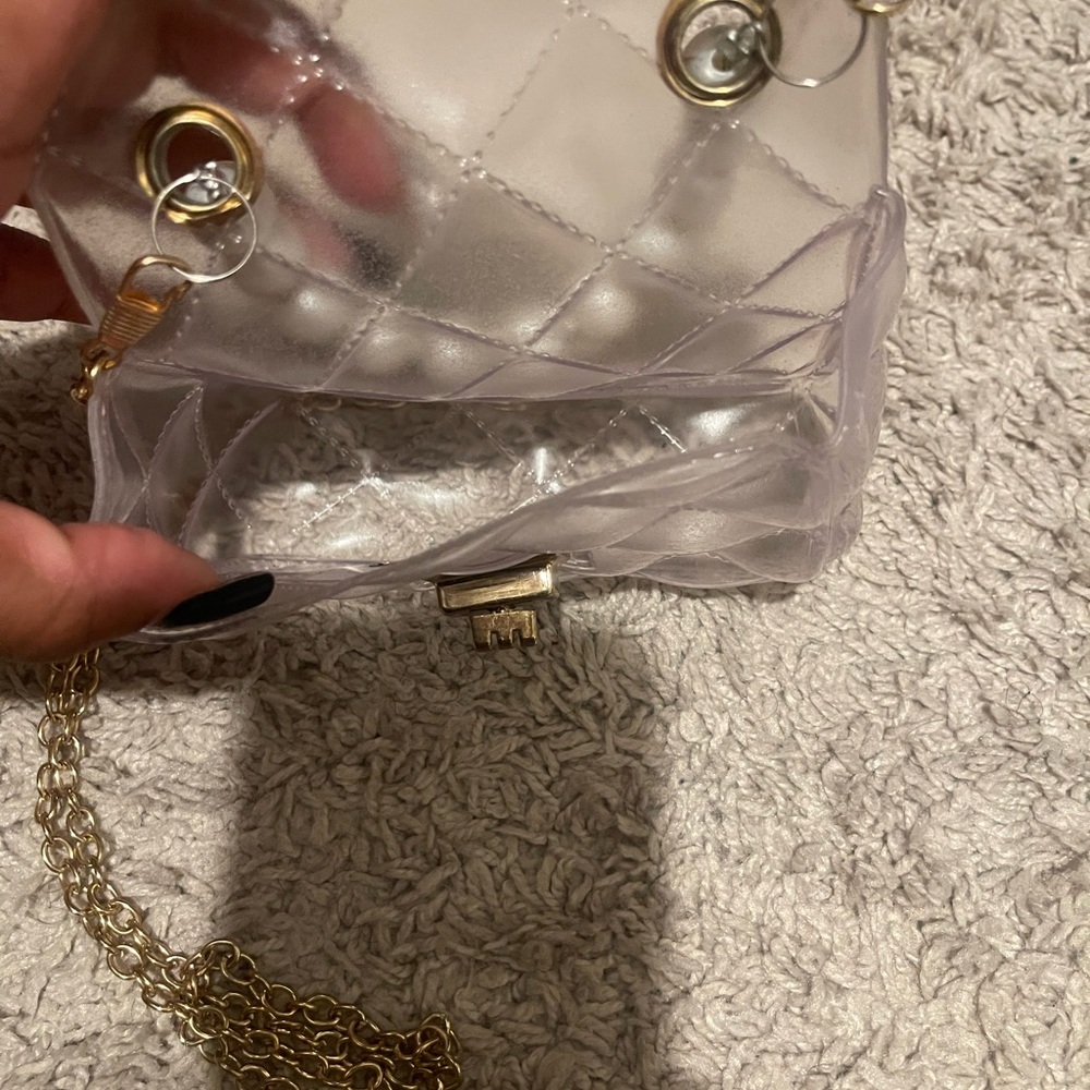 Rainbow Clear Quilted Mini Bag with Gold Chain
